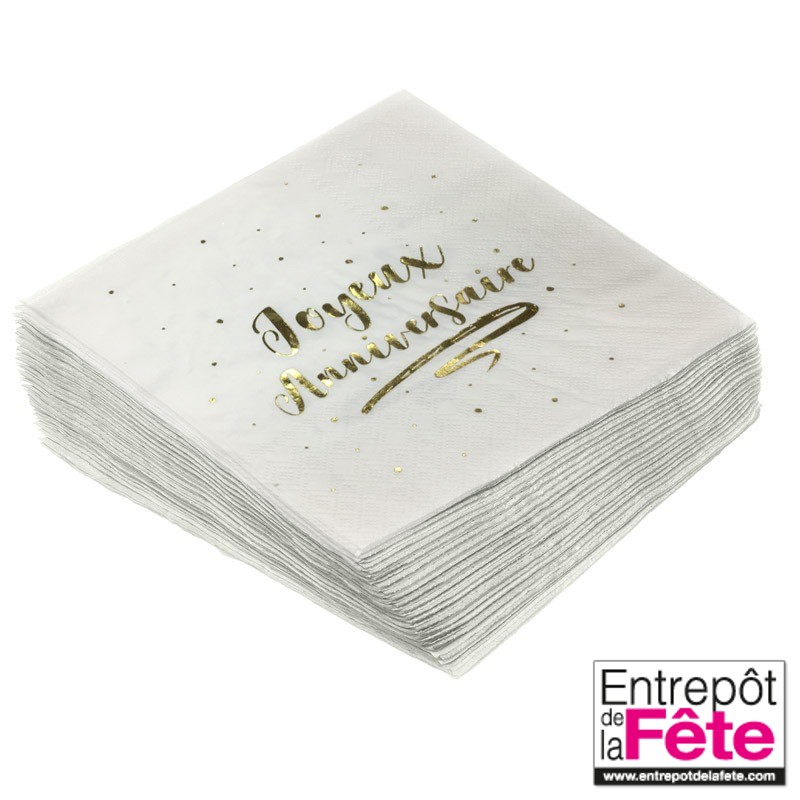 Serviettes 33x33 Joyeux Anniversaire Blanc Et Or Metallise X L Entrepot De La Fete Serviettes 33x33 Joyeux Anniversaire Blanc Et Or Metallise X L Entrepot De La Fete