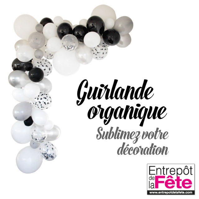 Guirlande ballon argent blanc et noir - L'Entrepôt de la Fête