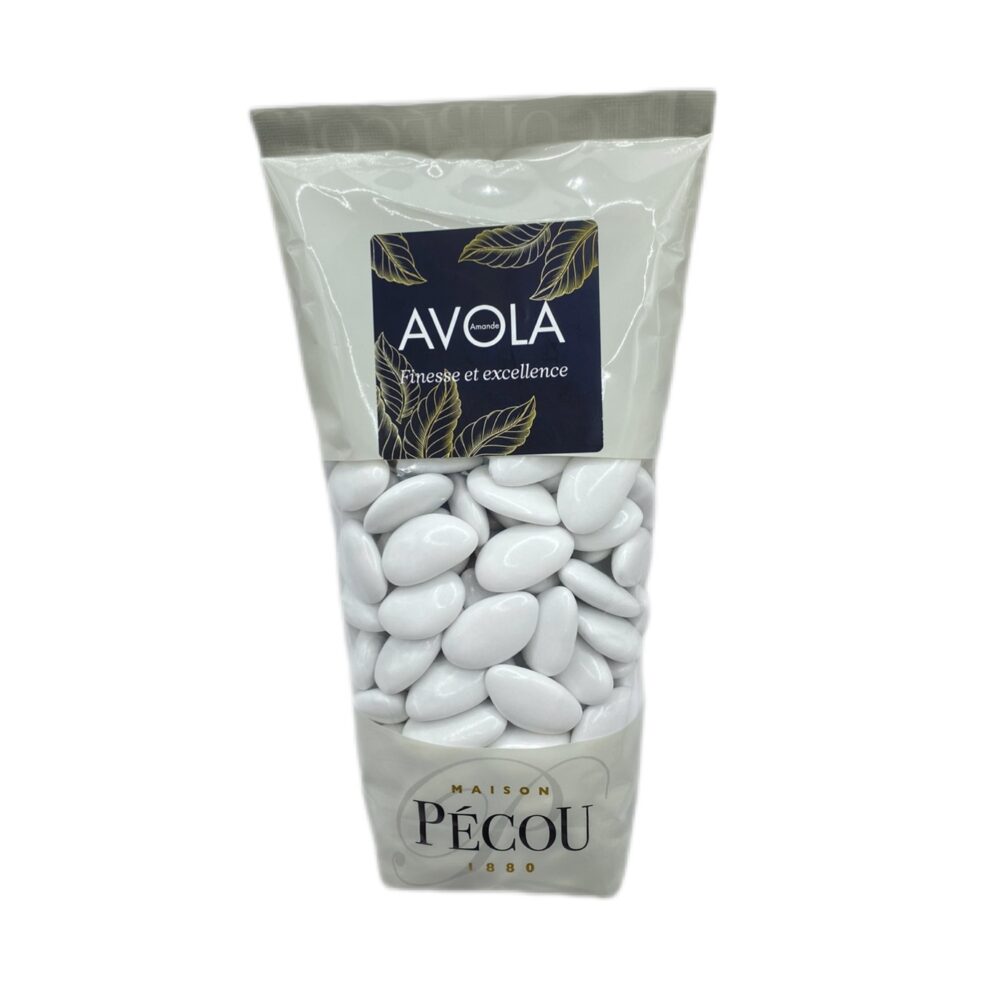 Sachet de 500 g de dragée amande Avola extra blanc nacré Pécou.