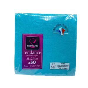 paquet de 50 serviettes jetables bleues turquoises.