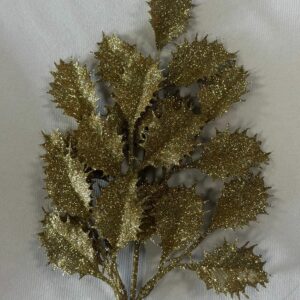 Branche de houx dorée pailletée pour décoration de Noël